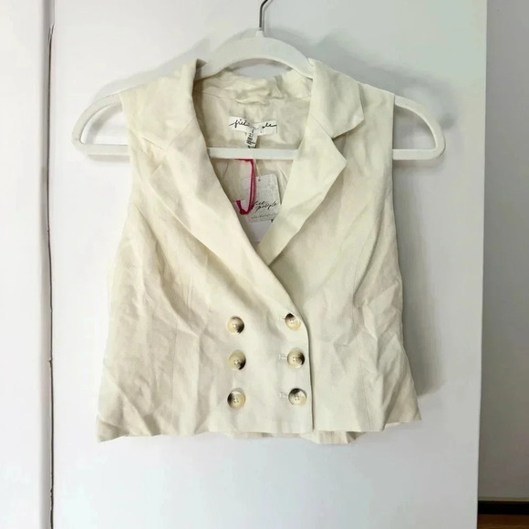 NWT Free People Gabbie Vest Suit Set Wide Leg Two Piece Matching in Cream 2 - Picture 9 of 13